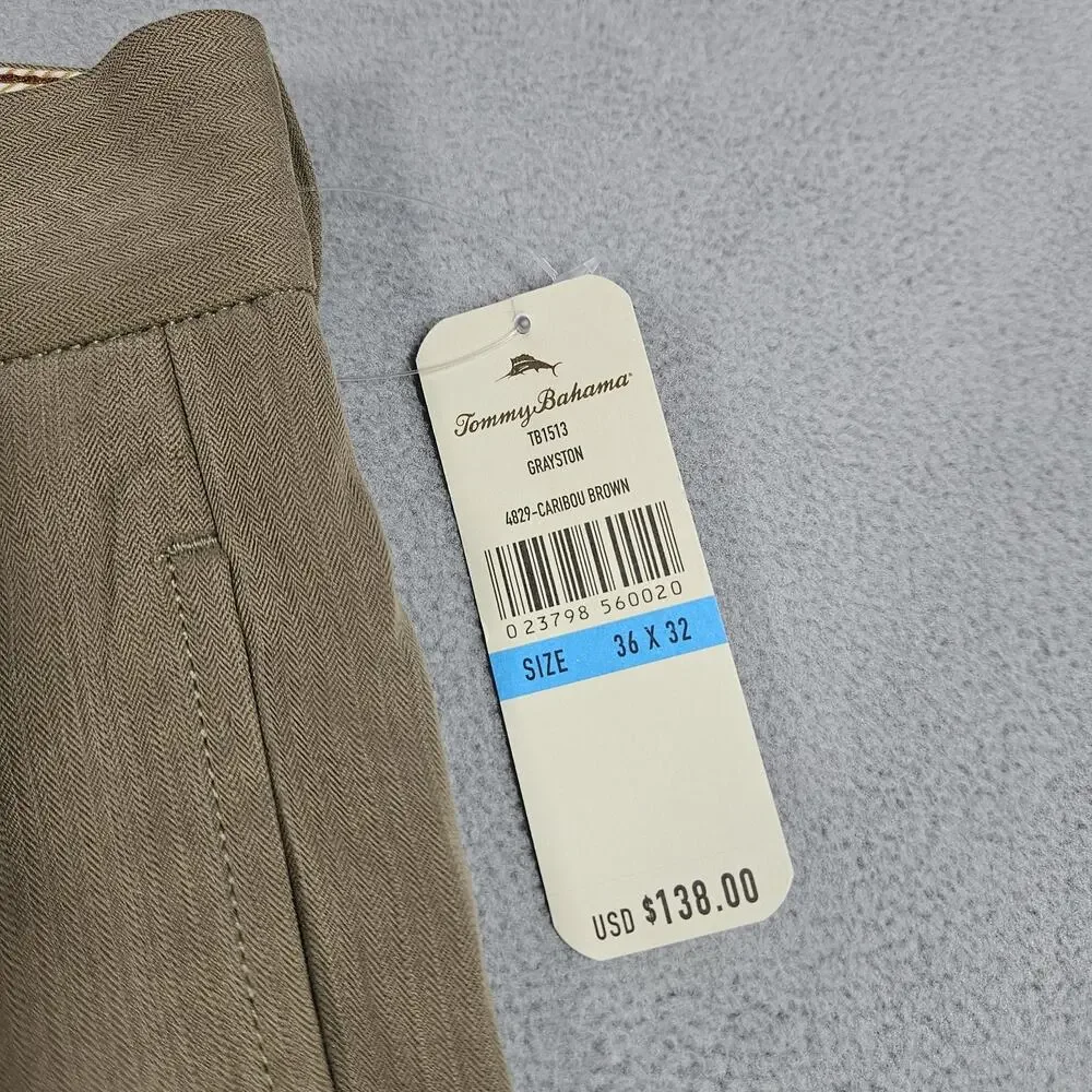 Tommy‎ Bahama Pants Mens 36x32 Silk Rayon Pleated Grayston Caribou Brown NWT
